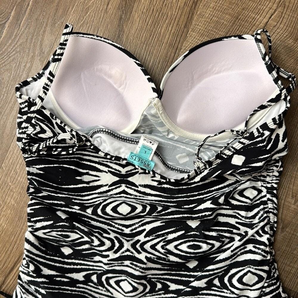 ASSETS by Spanx Zebra Print Ruched Tankini Top Size Large - Picture 4 of 8
